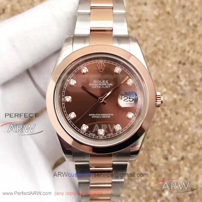 EW Factory Rolex 116334 Datejust II 41mm Chocolate Face Rose Gold Smooth Bezel Swiss Cal.3136 Watch